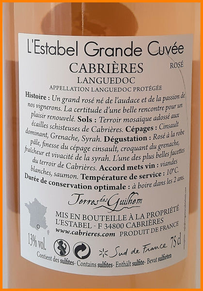 Estabel Grande Cuvée Rosé 2017  - AOP Languedoc Cabrières - Estabel - Back Label